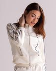 Blusa Moletom Aerolook Strip Rowa - Off White e Marinho