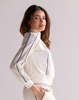 Blusa Moletom Aerolook Strip Rowa - Off White e Marinho