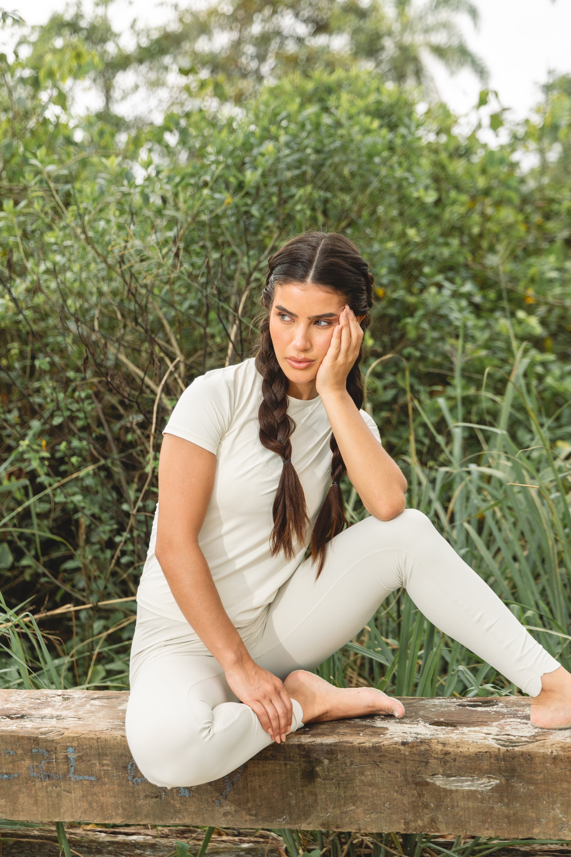 HEART LEGGINGS WITH SIDE POCKET - OFF-WHITE