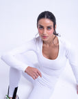 Basic Long Sleeve Crop Top - Off White