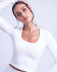 Basic Long Sleeve Crop Top - Off White