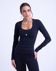 Cropped Básico Manga Longa - Preto