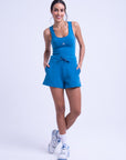 Regata Cropped Básica com Decote U - Azul