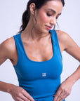 Regata Cropped Básica com Decote U - Azul