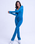 Blusa Básica Manga Longa Canelada - Azul