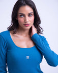 Blusa Básica Manga Longa Canelada - Azul
