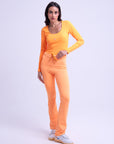Blusa Básica Manga Longa Canelada - Laranja