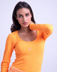 Blusa Básica Manga Longa Canelada - Laranja