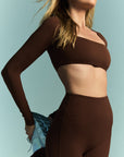 Cropped De Manga Longa Star - Marrom