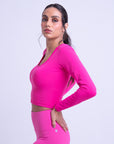 Cropped Básico Manga Longa - Rosa