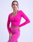 Cropped Básico Manga Longa - Rosa