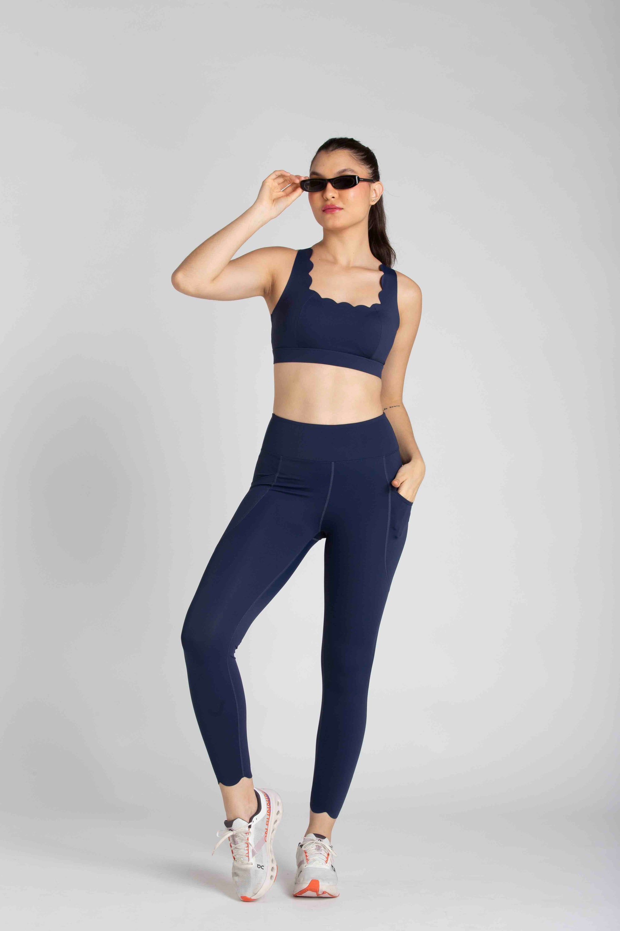 HEART LEGGINGS WITH SIDE POCKET - NAVY BLUE