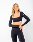 Cropped De Manga Longa Star - Preto
