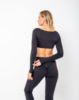 Cropped De Manga Longa Star - Preto