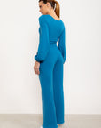 Calça flare Entusiasmo de cintura alta com bolsos laterais e tecido tecnológico - Azul Cobalto ROWA DROP2