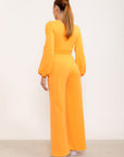 Calça flare Entusiasmo de cintura alta com bolsos laterais e tecido tecnológico - Laranja Citrus ROWA DROP2