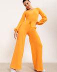 Calça flare Entusiasmo de cintura alta com bolsos laterais e tecido tecnológico - Laranja Citrus ROWA DROP2