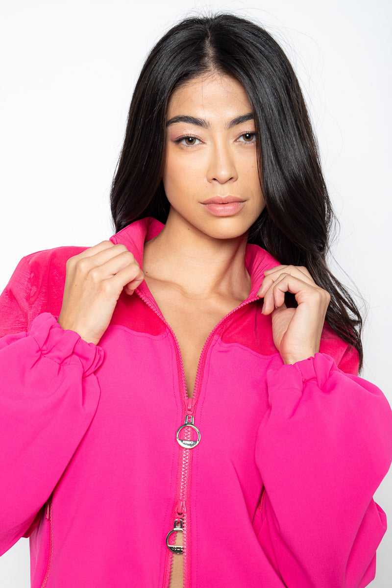 Jaqueta Intensidade gola alta em block tech e tafetá -  Rosa ROWA DROP3