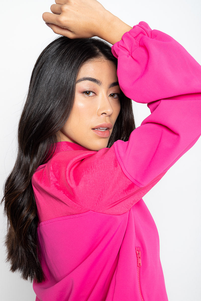 Jaqueta Intensidade gola alta em block tech e tafetá -  Rosa ROWA DROP3
