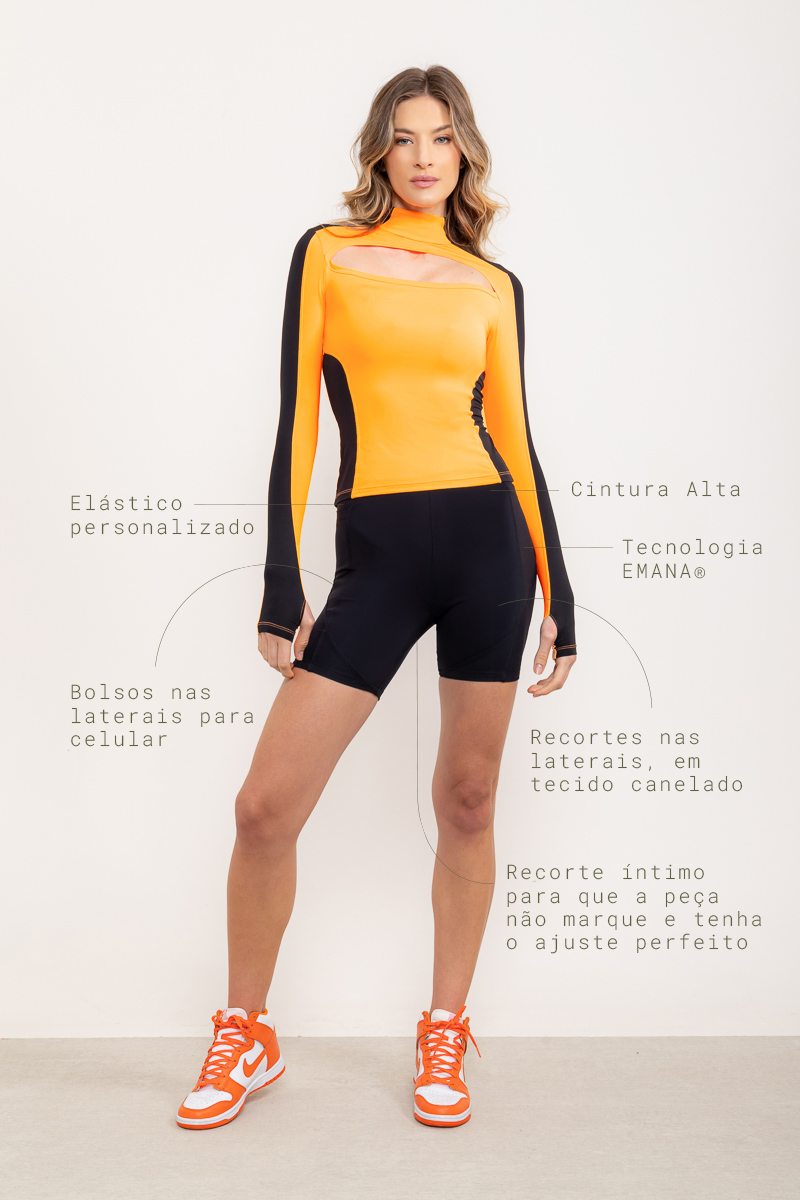 Shorts biker Amor próprio com bolsos EMANA® - Preto ROWA DROP2