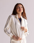 Blusa Moletom Aerolook Strip Rowa - Off White e Marinho