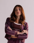 Blusa Moletom Aerolook Strip Rowa - Vinho e Off White