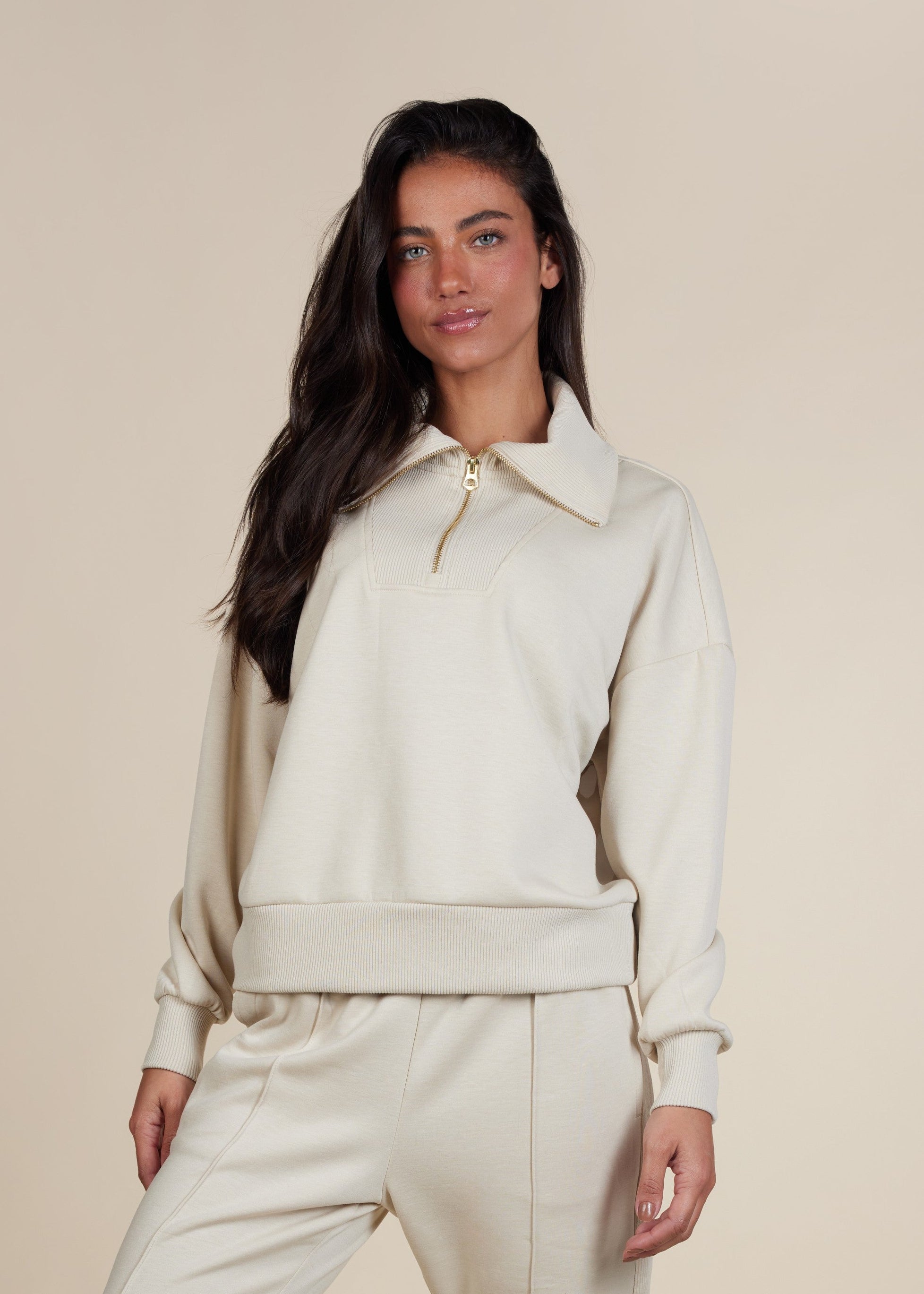 Blusa Moletom Aerolook Bicolor - Bege