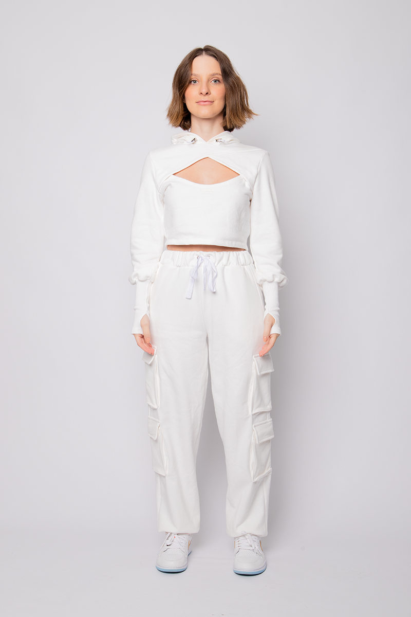 Moletom flanelado Cropped Abraço - Off White