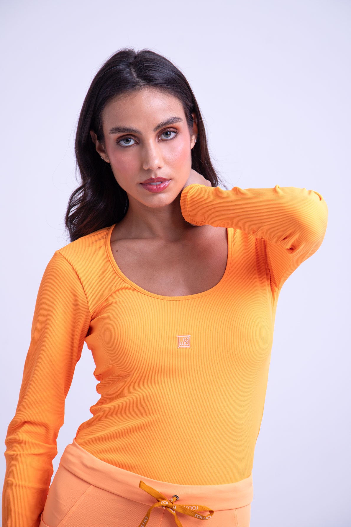 Blusa Básica Manga Longa Canelada - Laranja