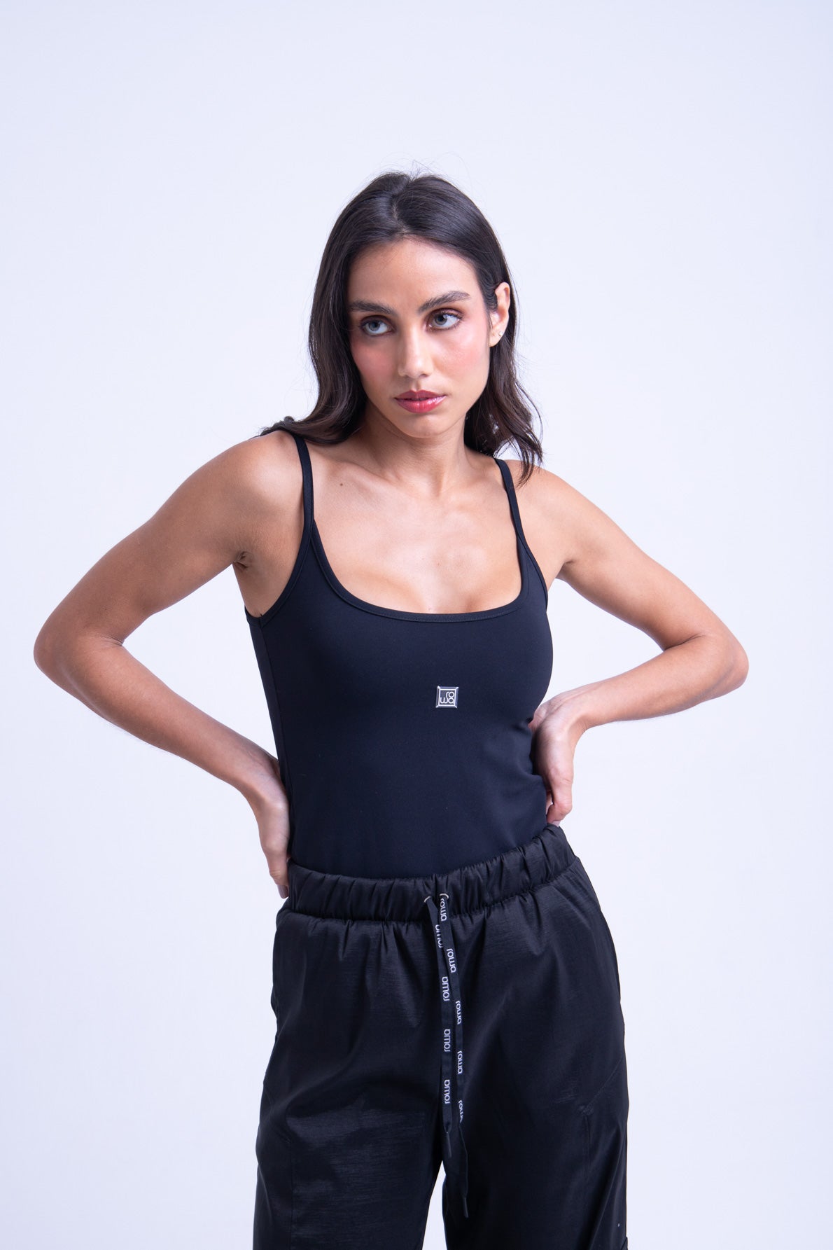 Basic Thin Strap Tank Top - Black