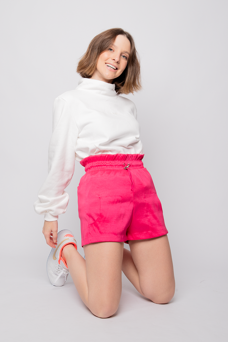 Shorts Euforia clochard em tafetá - Rosa