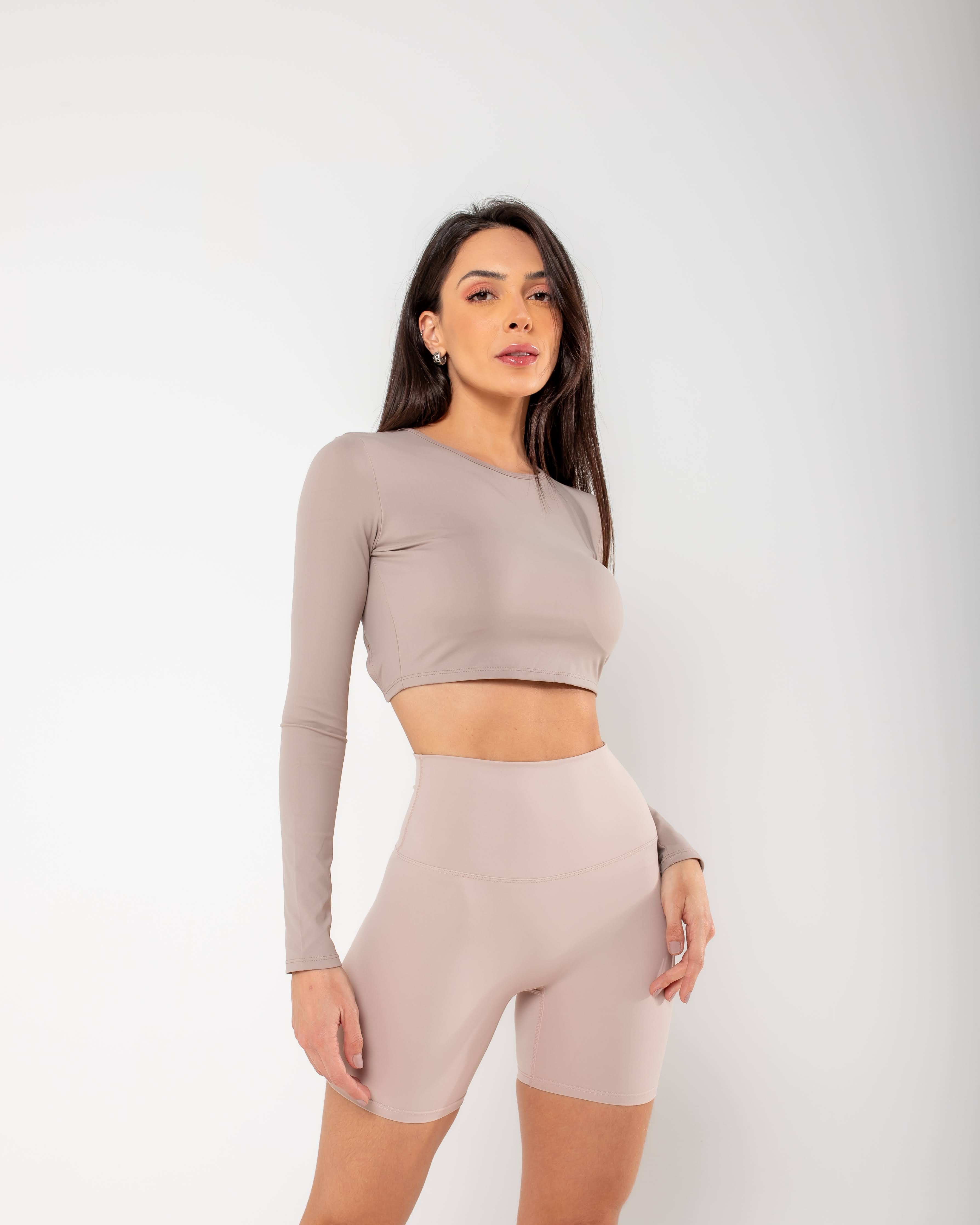 Cropped de Manga Longa Aura - Cinza Escuro