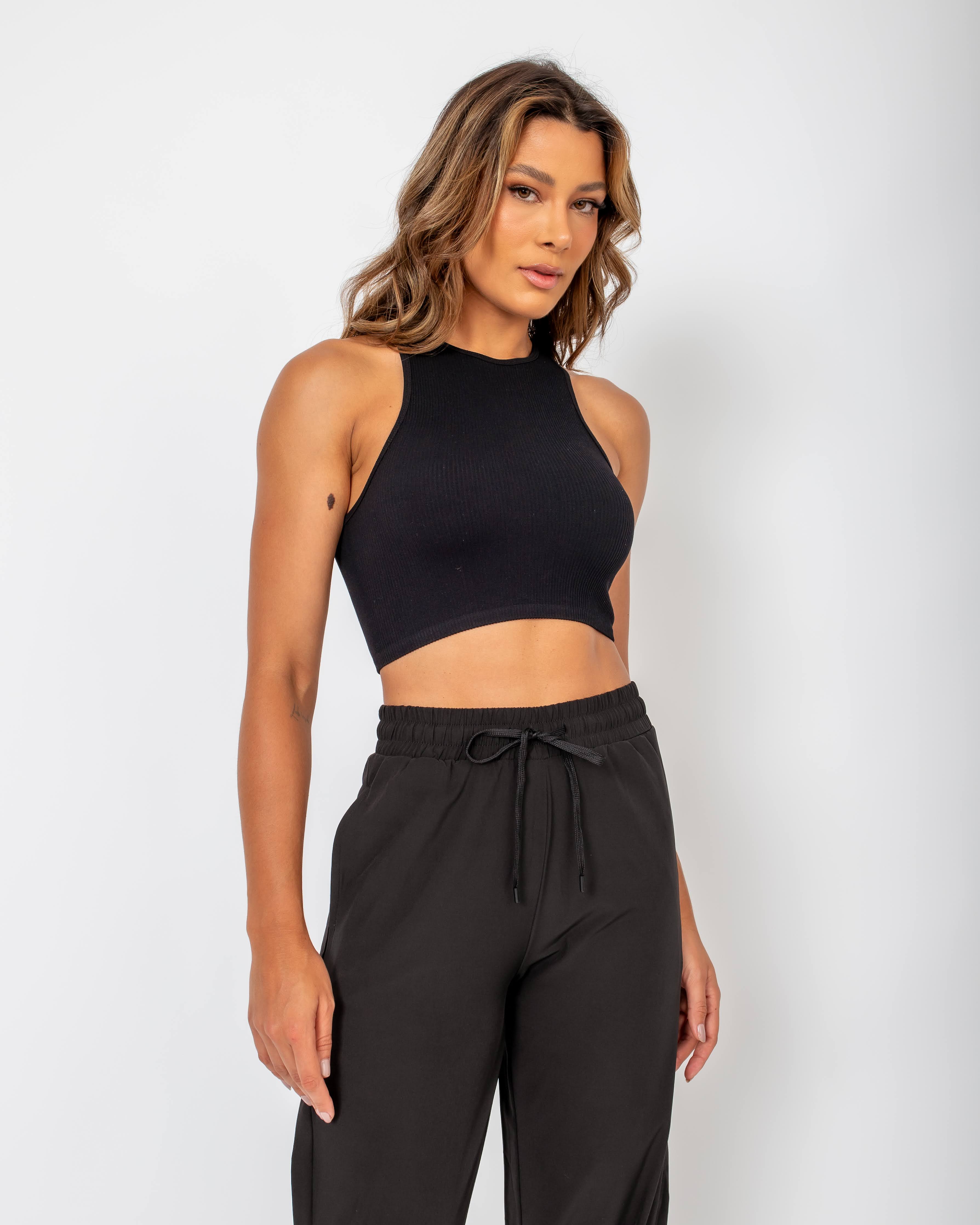 Juju Ribbed Cropped Tank Top - Black