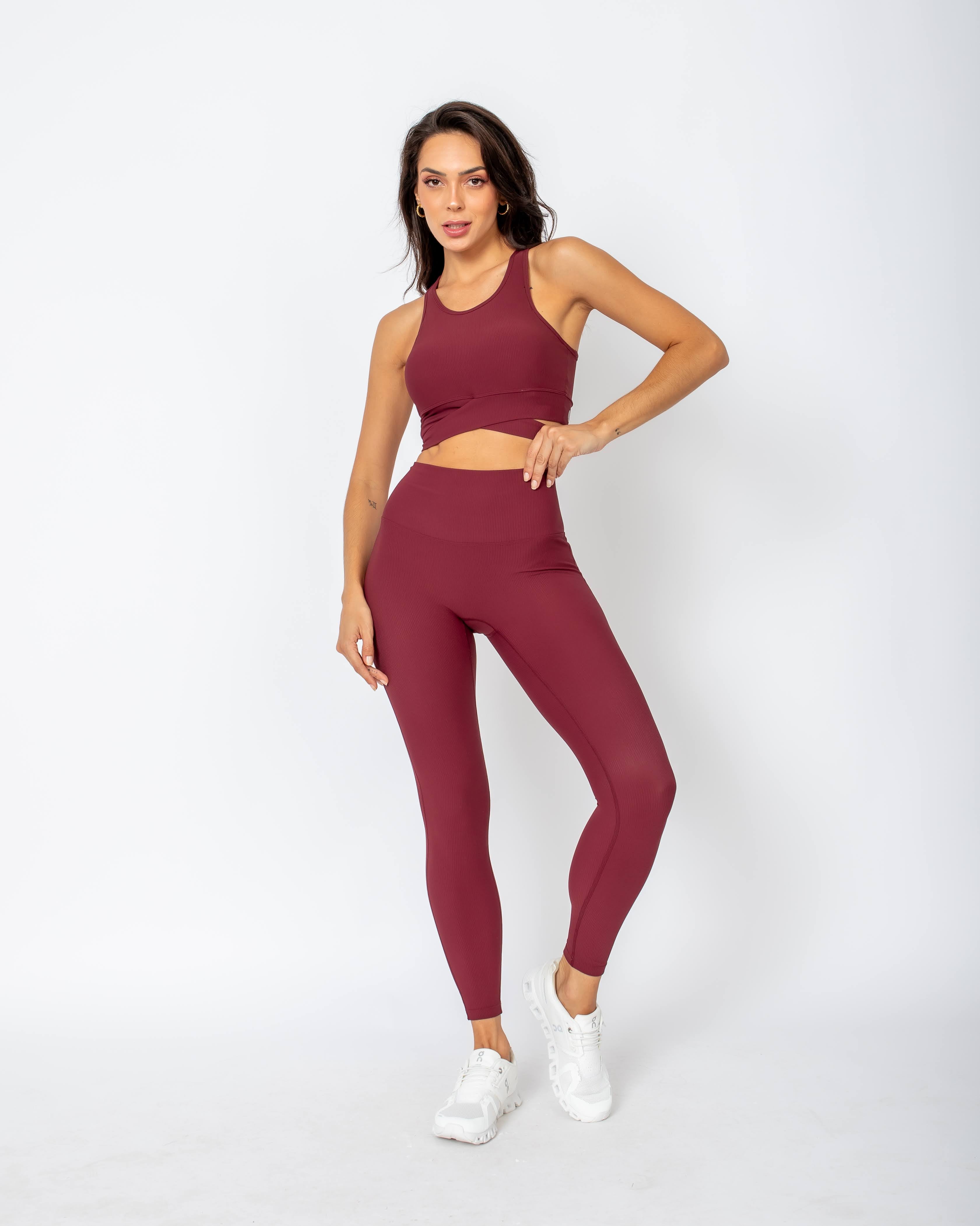 Gege Ribbed Leggings - Cherry