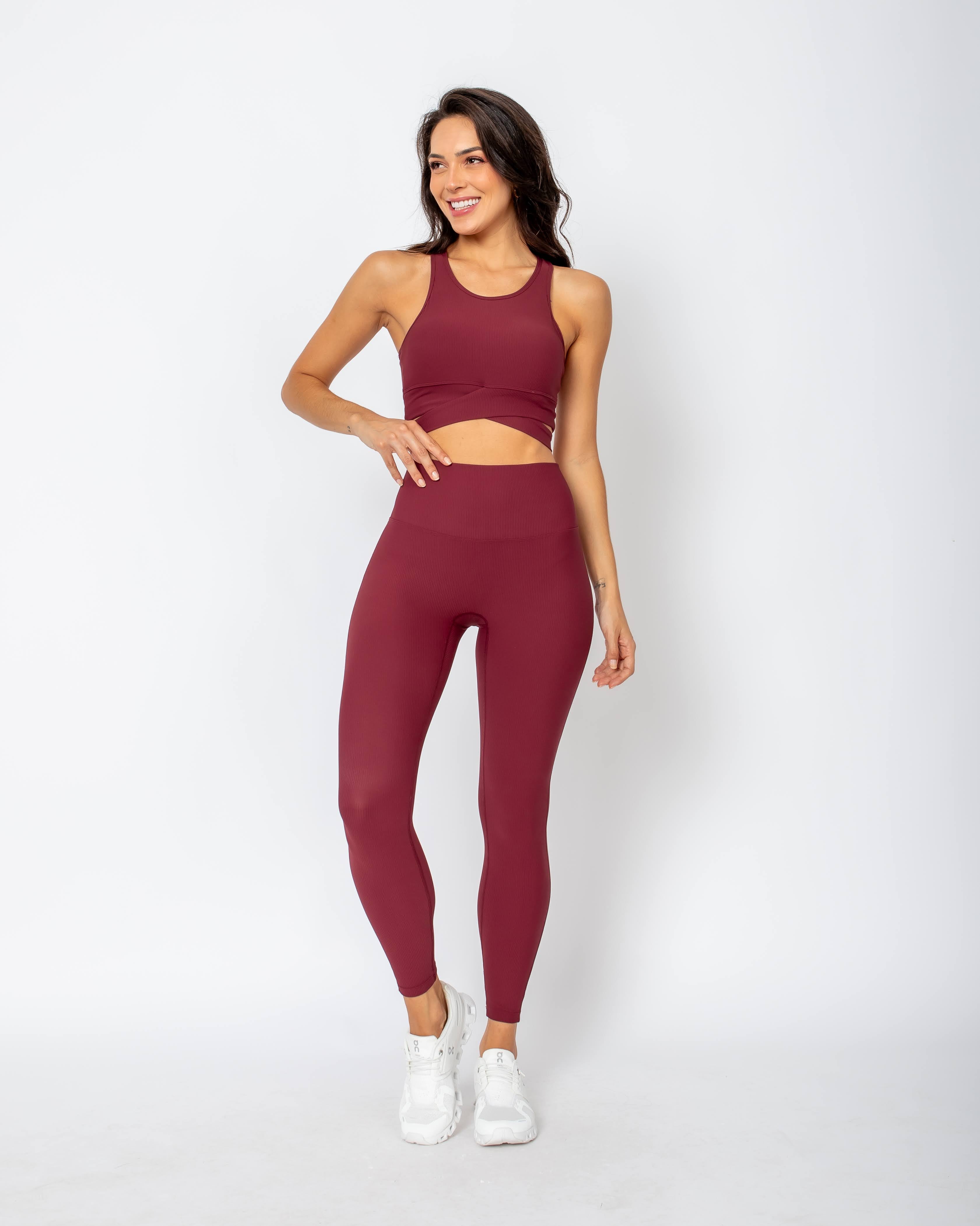 Gege Ribbed Leggings - Cherry