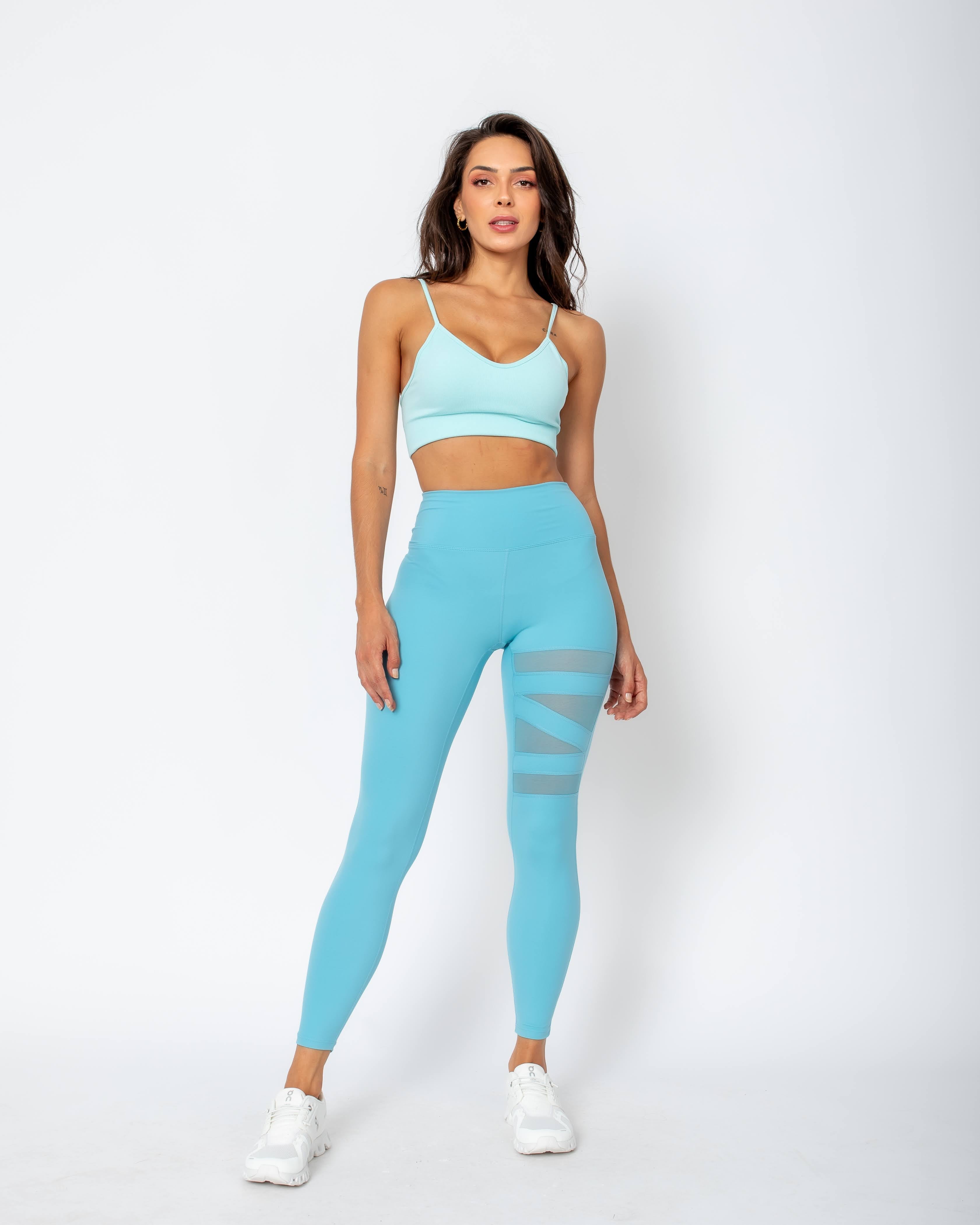 Legging Anita com detalhes de transparência - Azul Celeste