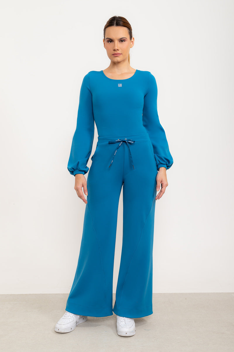 Enthusiasm high-waisted flared trousers with side pockets and tech fabric - Cobalt Blue 