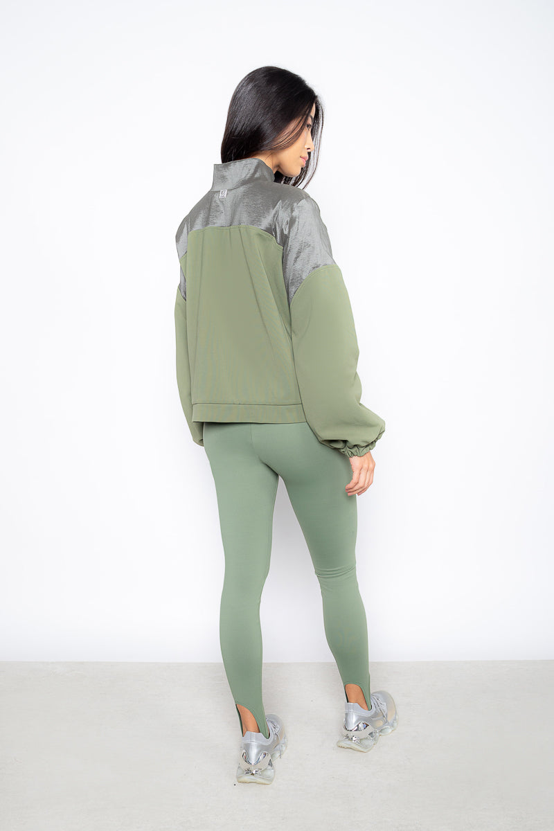 High collar Intensidade jacket in block tech and taffeta - Green 