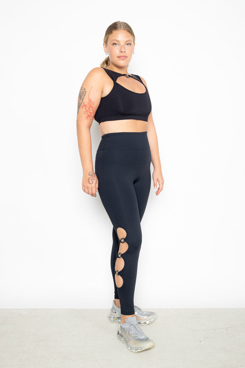 Legging Bom humor com recortes vazados EMANA® - Preto