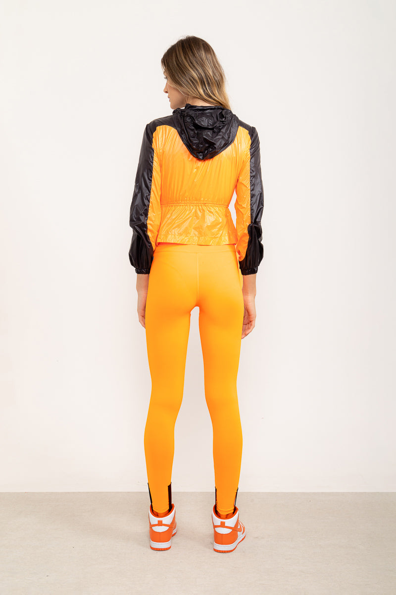 High-waisted flowing leggings with foot EMANA® - Orange Citrus