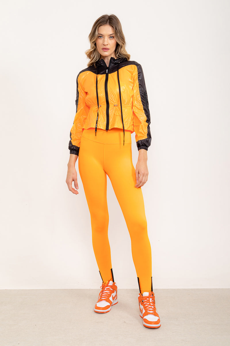 High-waisted flowing leggings with foot EMANA® - Orange Citrus