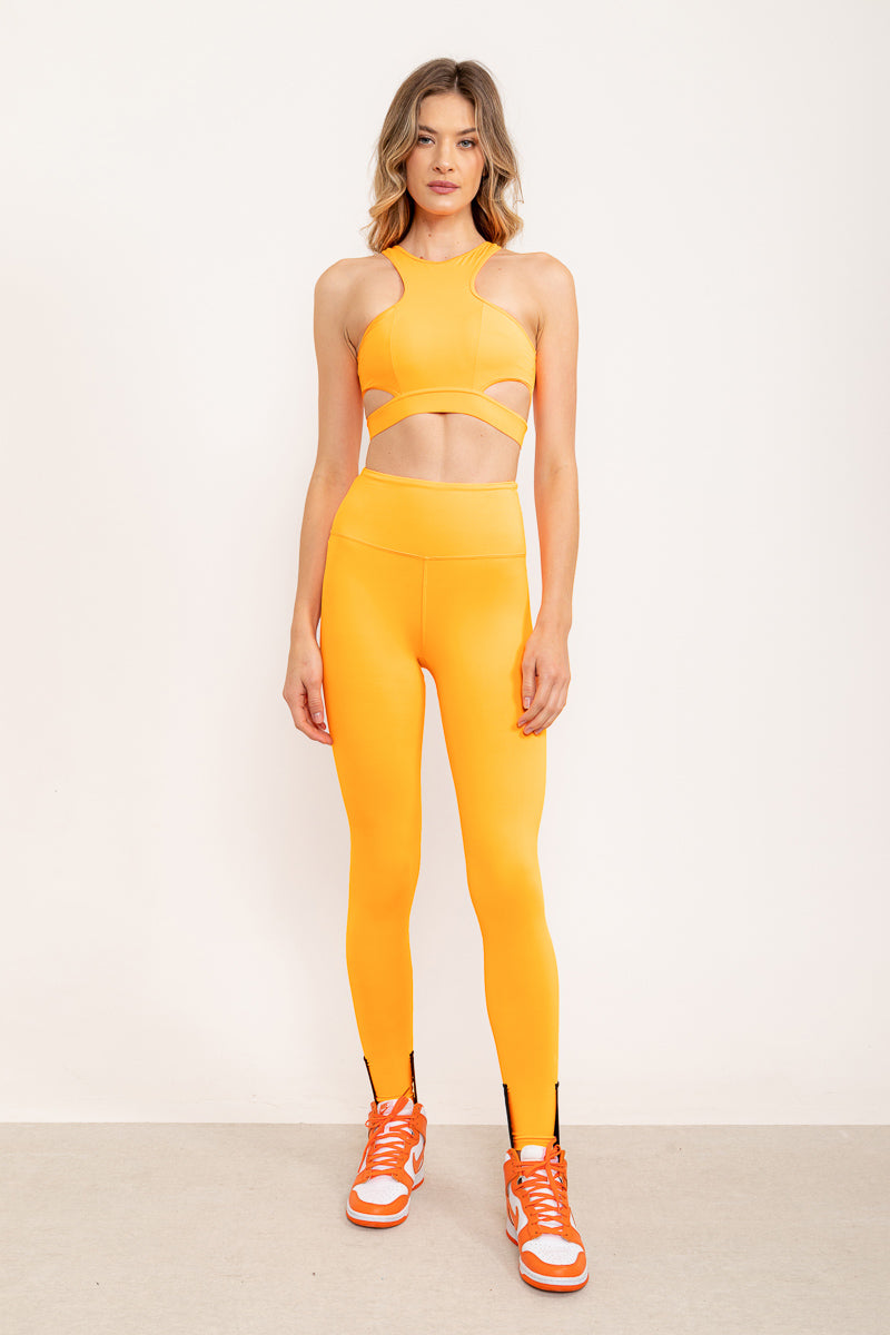 High-waisted flowing leggings with foot EMANA® - Orange Citrus