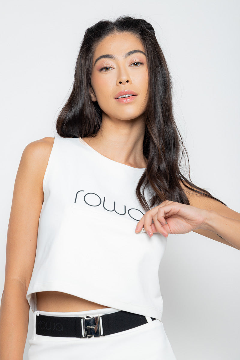 Tranquility tank top with tech mesh pocket - White 