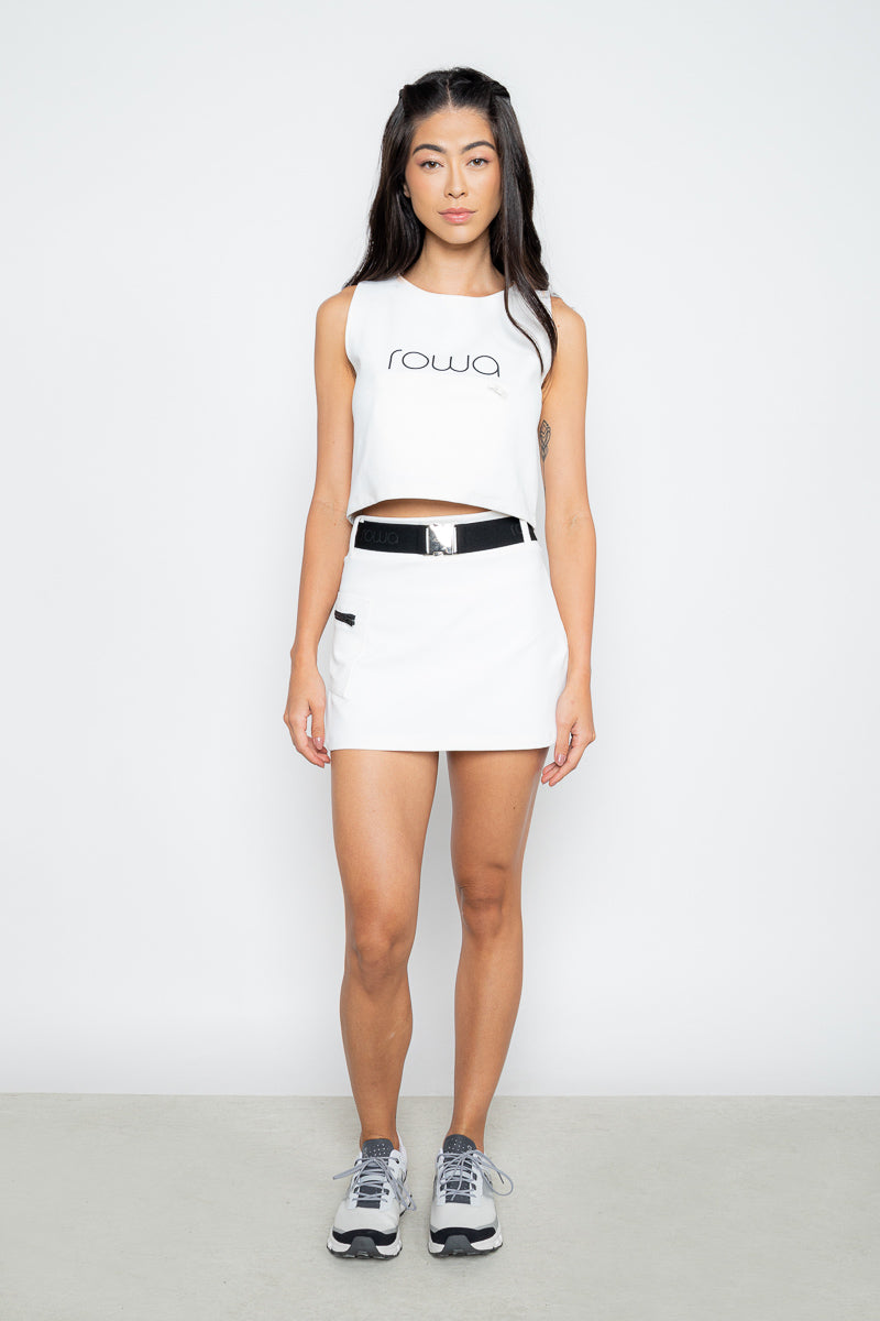 Fun Skirt with Elastic Belt in Block Tech - White 