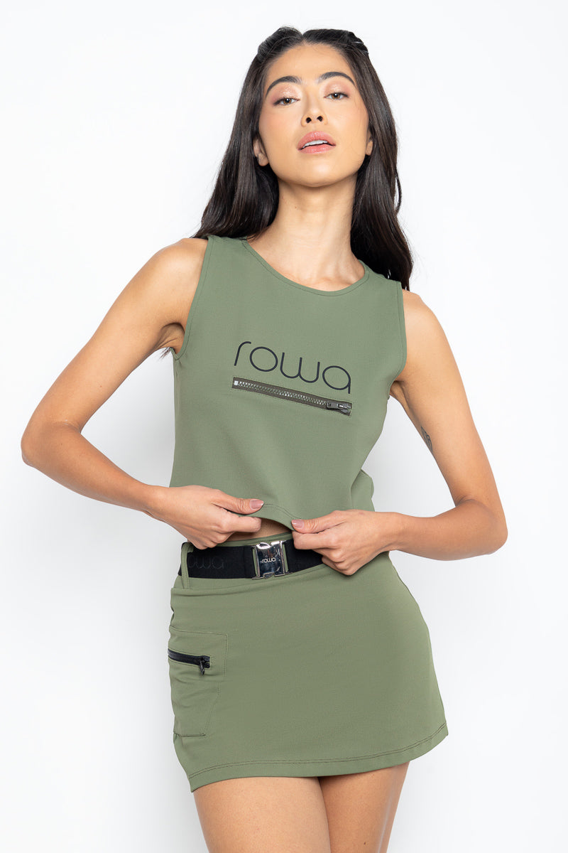 Fun Skirt with Elastic Belt in Block Tech - Green 