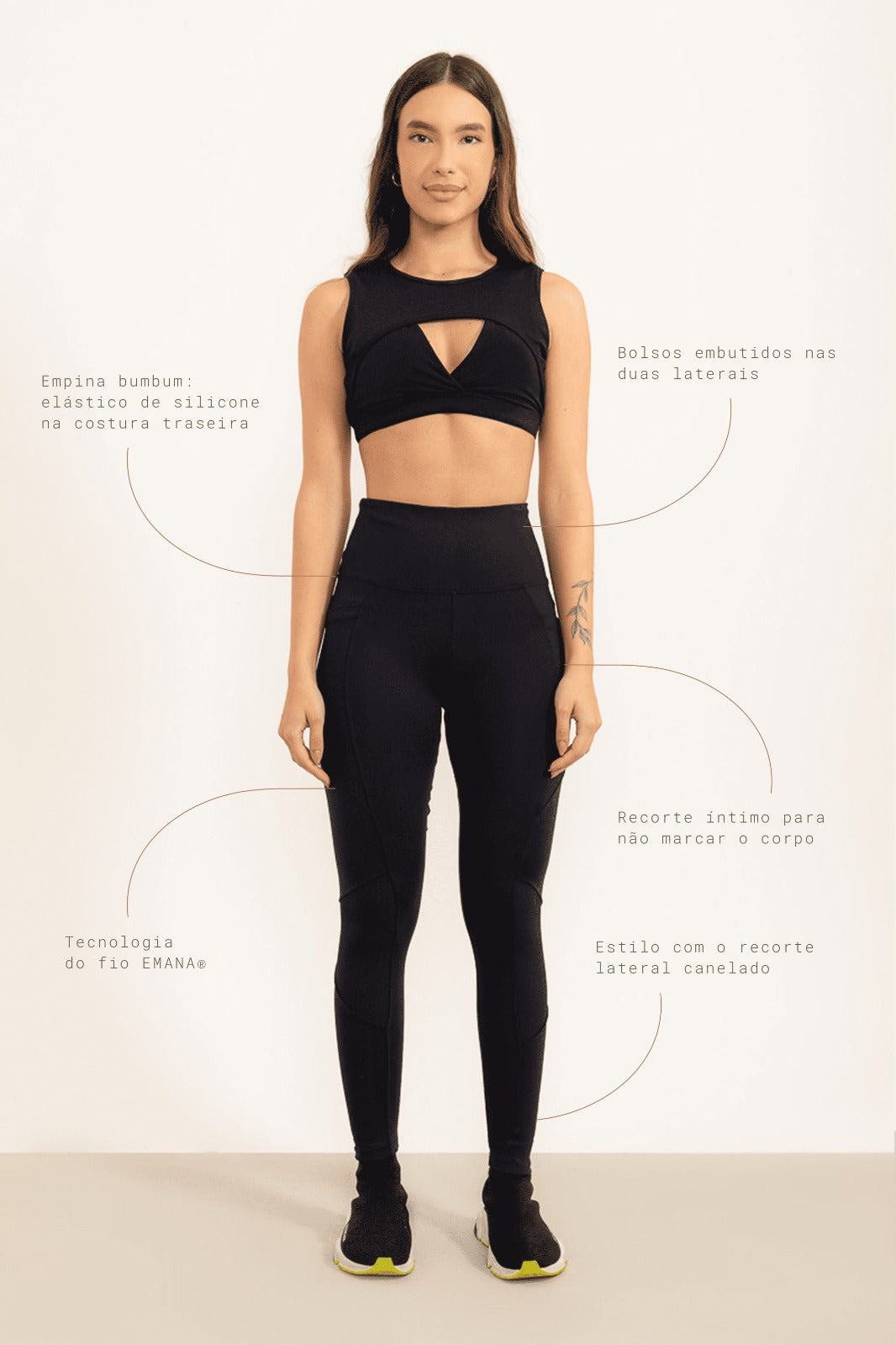 Legging Trapézio com detalhes canelados EMANA® - Laranja Citrus