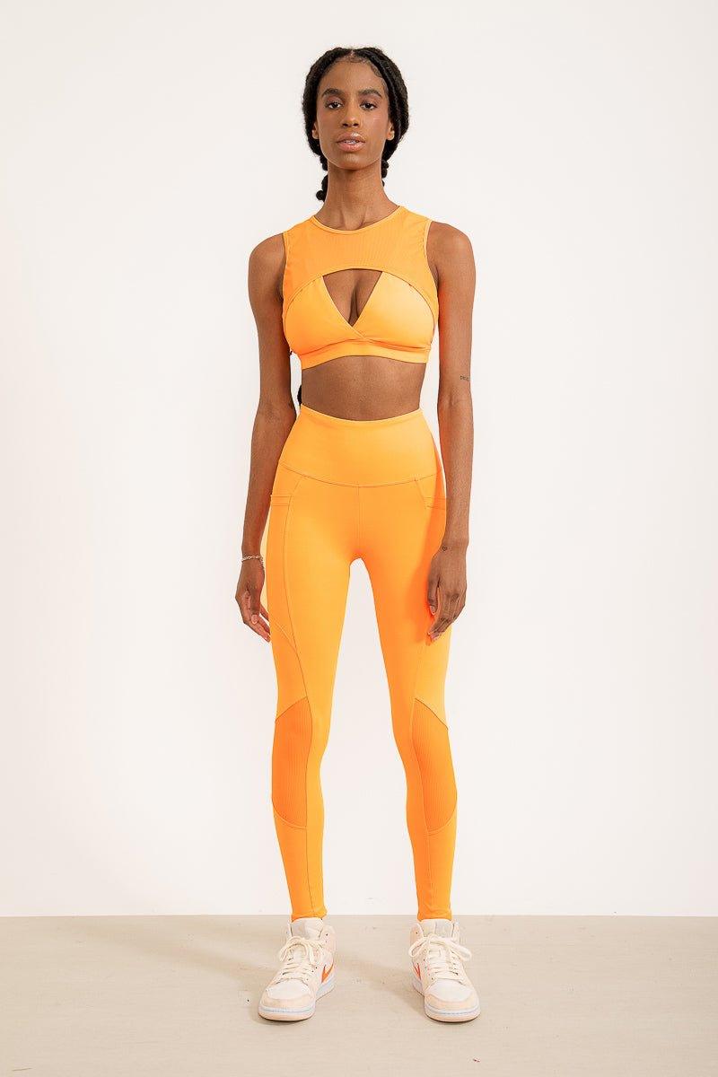 Legging Trapézio com detalhes canelados EMANA® - Laranja Citrus